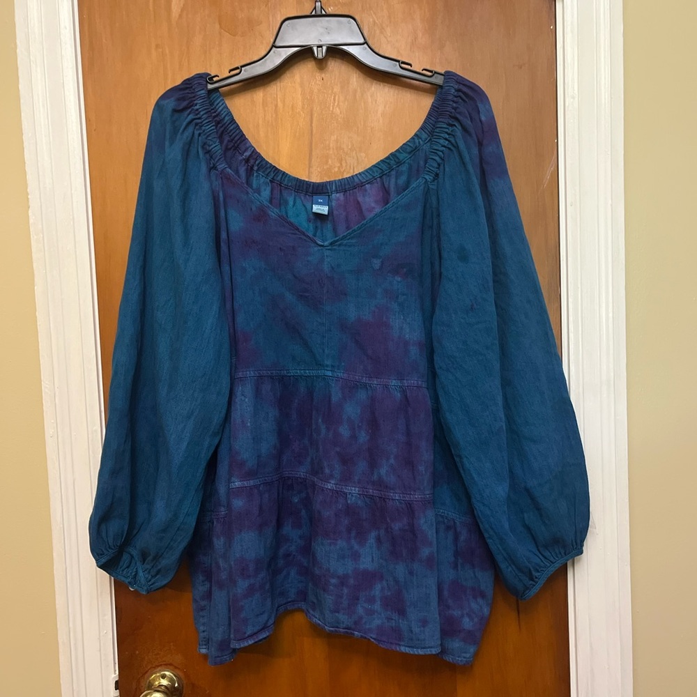 Old Navy Blue and Purple 3/4 Sleeve Tiered Blouse size 3X